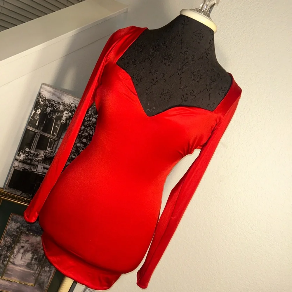 Oh Polly Vibrant Red Long Sleeve Sexy Dress - Picture 5 of 7